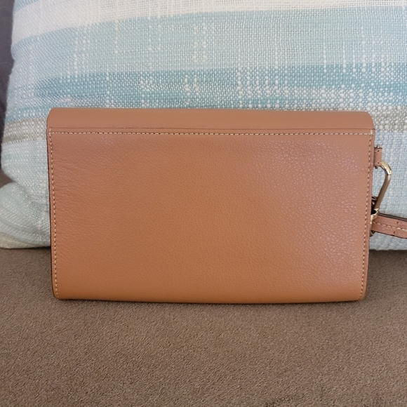 Halogen Nordstrom Pebbled Leather Wristlet Purse Wallet Tan - Picture 10 of 11